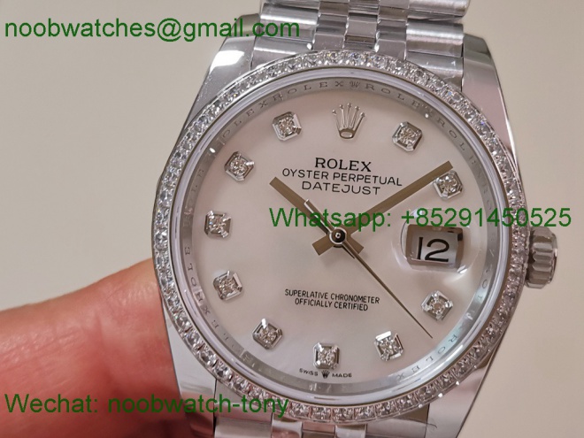 Replica Rolex DateJust 36mm 126234 ARF 1:1 Best SuperClone Mother of Pearl Dial Diamond Bezel SH3235