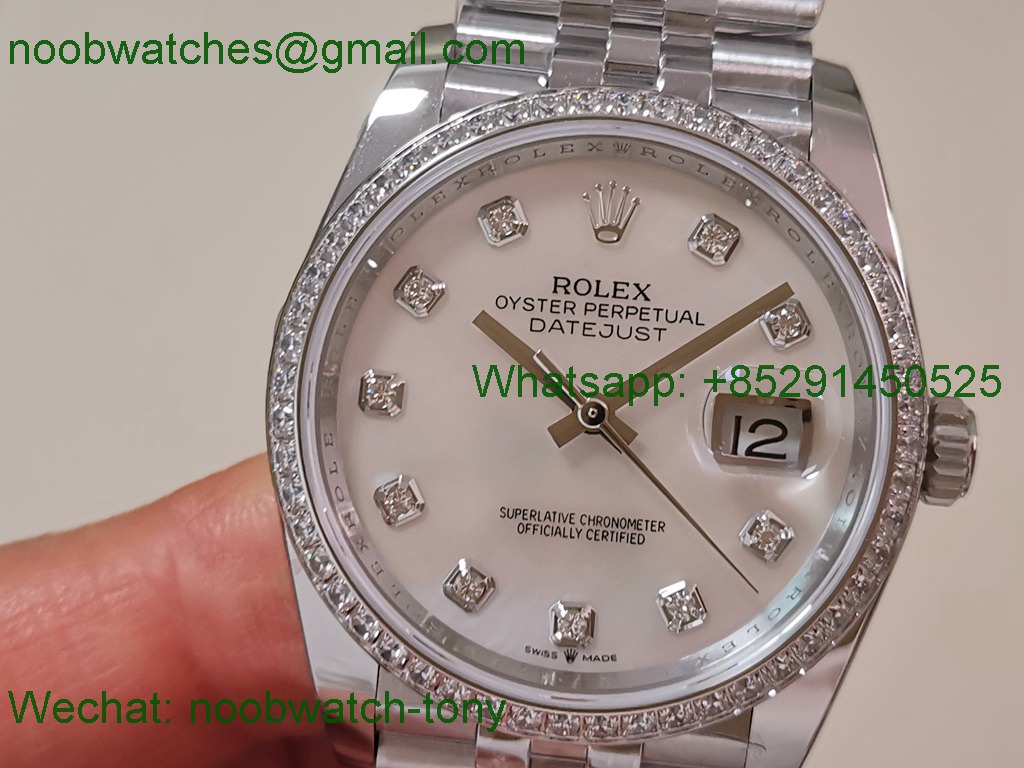 Replica Rolex DateJust 36mm 126234 ARF 1:1 Best SuperClone Mother of Pearl Dial Diamond Bezel SH3235