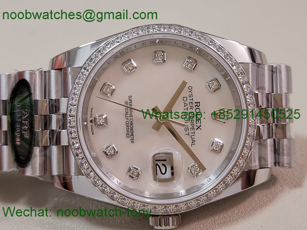 Replica Rolex DateJust 36mm 126234 ARF 1:1 Best SuperClone Mother of Pearl Dial Diamond Bezel SH3235