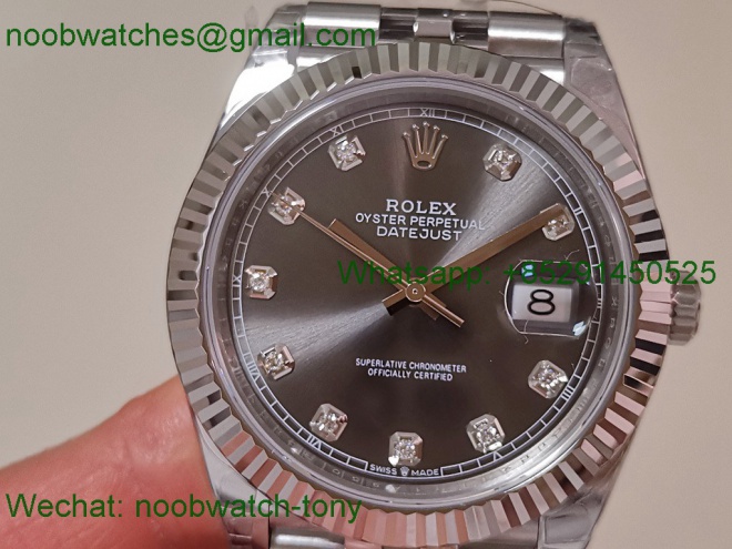 Replica Rolex DateJust 41mm 126334 V2 VSF 1:1 Best SuperClone Gray Diamond Dial Julibee DD3235