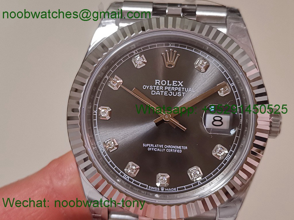 Replica Rolex DateJust 41mm 126334 V2 VSF 1:1 Best SuperClone Gray Diamond Dial Julibee DD3235