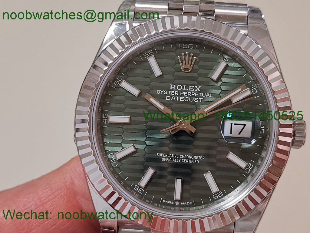 Replica Rolex DateJust 41mm 126334 V2 VSF 1:1 Best SuperClone Green Motif Dial Julibee DD3235