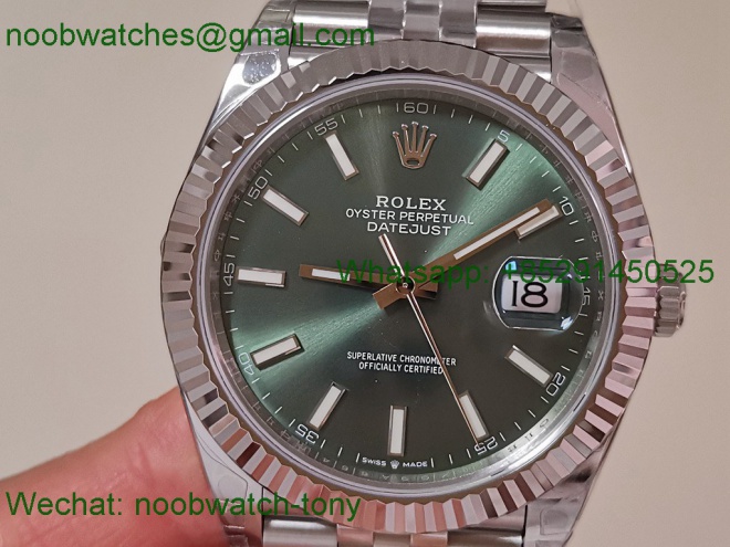 Replica Rolex DateJust 41mm 126334 V2 VSF 1:1 Best SuperClone Mint Green Dial Julibee DD3235