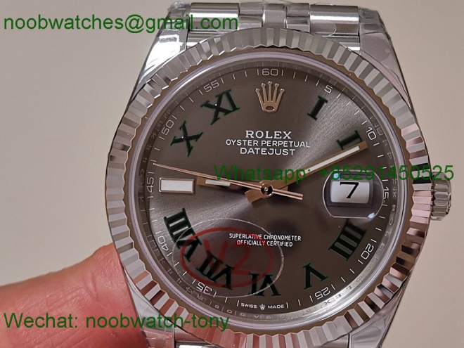 Replica Rolex DateJust 41mm 126334 V2 VSF 1:1 Best SuperClone Wimbledon Gray Dial Green Roma Julibee DD3235