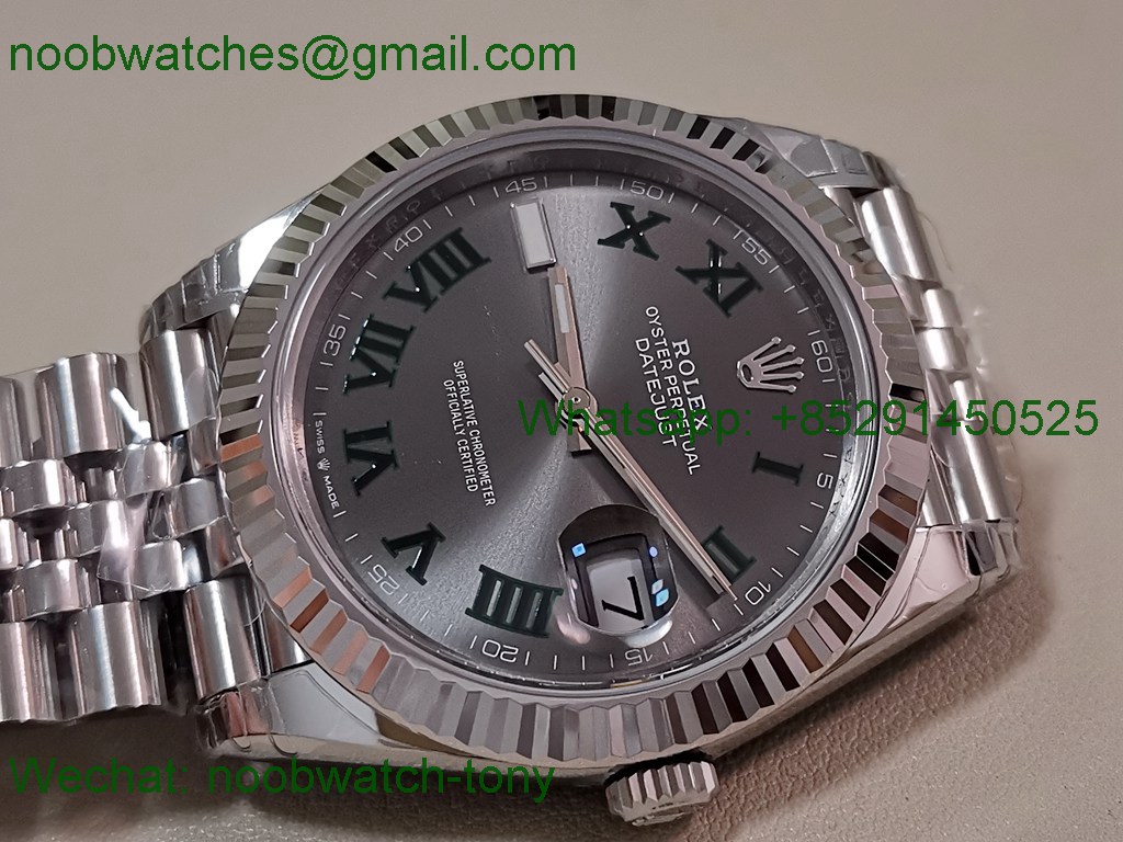 Replica Rolex DateJust 41mm 126334 V2 VSF 1:1 Best SuperClone Wimbledon Gray Dial Green Roma Julibee DD3235