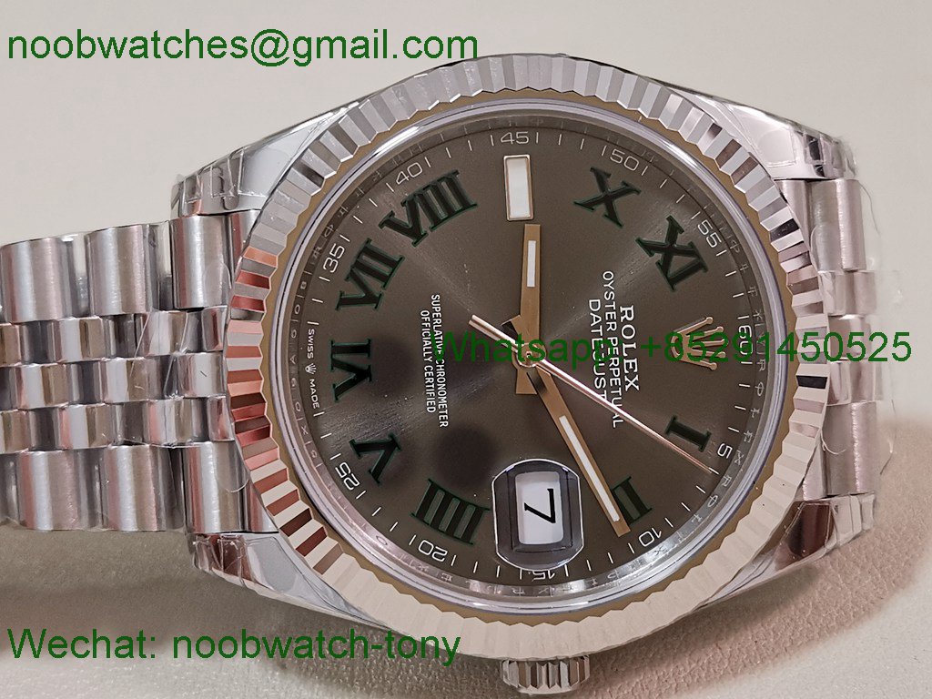 Replica Rolex DateJust 41mm 126334 V2 VSF 1:1 Best SuperClone Wimbledon Gray Dial Green Roma Julibee DD3235