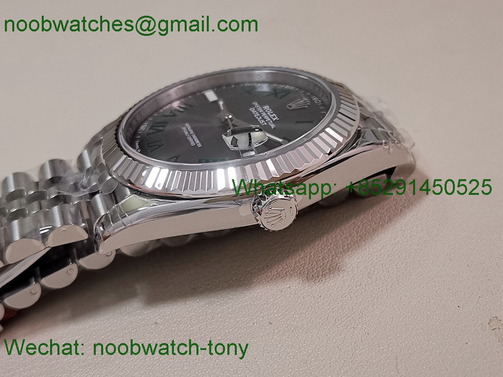 Replica Rolex DateJust 41mm 126334 V2 VSF 1:1 Best SuperClone Wimbledon Gray Dial Green Roma Julibee DD3235