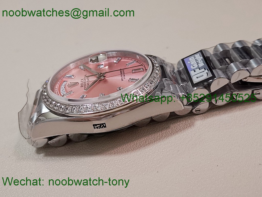 Replica Rolex Day Date 128239 Gain Weight Heavy QF 1:1 Best SuperClone Pink Diamond Dial Markers President Bracelet