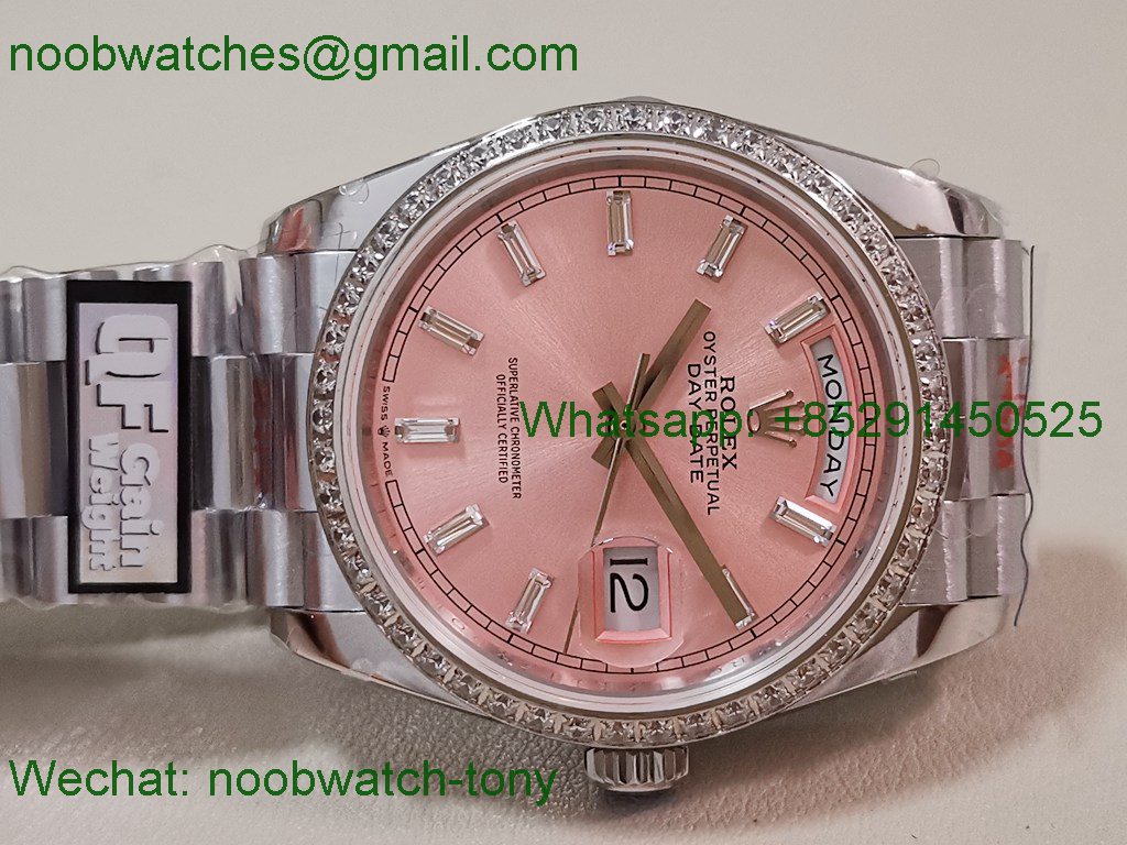 Replica Rolex Day Date 128239 Gain Weight Heavy QF 1:1 Best SuperClone Pink Diamond Dial Markers President Bracelet
