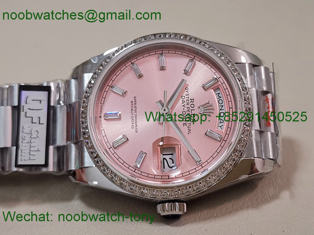 Replica Rolex Day Date 128239 Gain Weight Heavy QF 1:1 Best SuperClone Pink Diamond Dial Markers President Bracelet