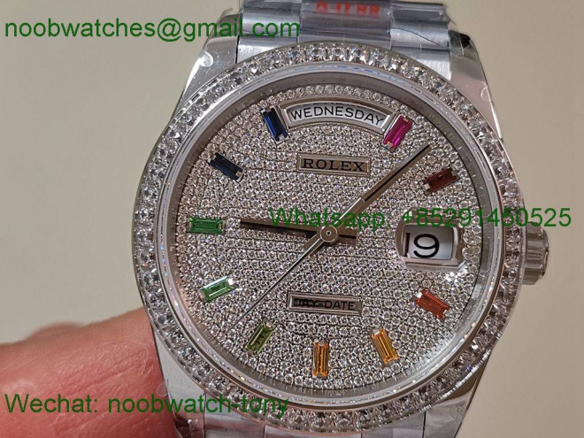 Replica Rolex Day Date 128239 Gain Weight Heavy QF 1:1 Best SuperClone Diamond Rainbow Dial President Bracelet