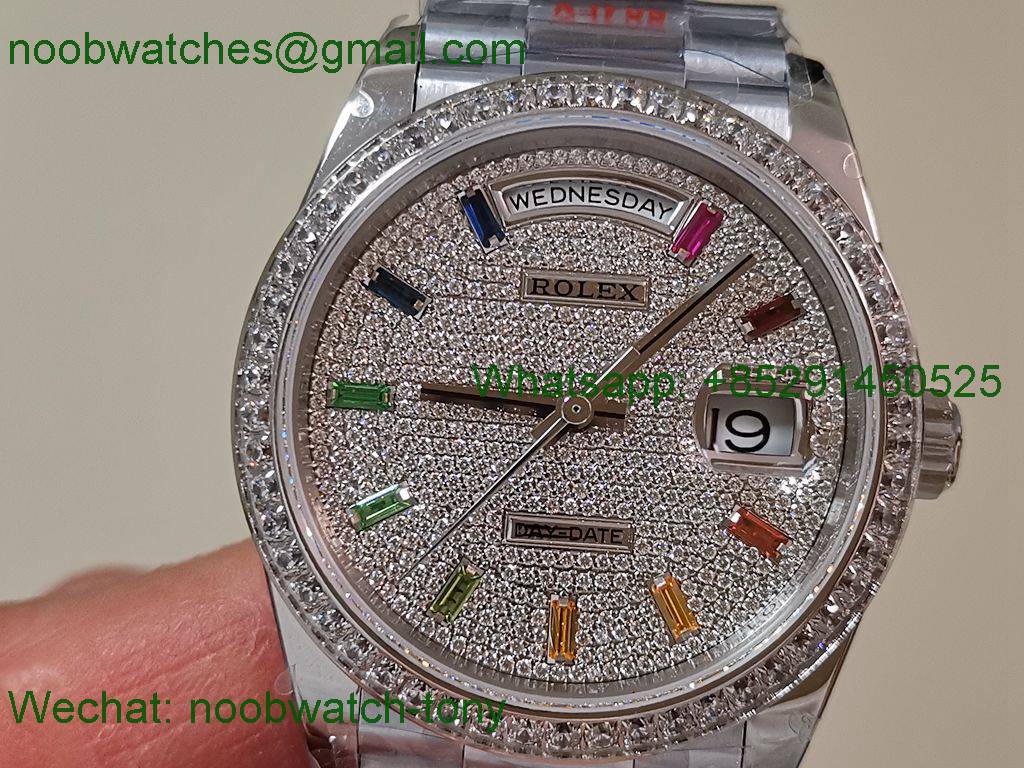 Replica Rolex Day Date 128239 Gain Weight Heavy QF 1:1 Best SuperClone Diamond Rainbow Dial President Bracelet