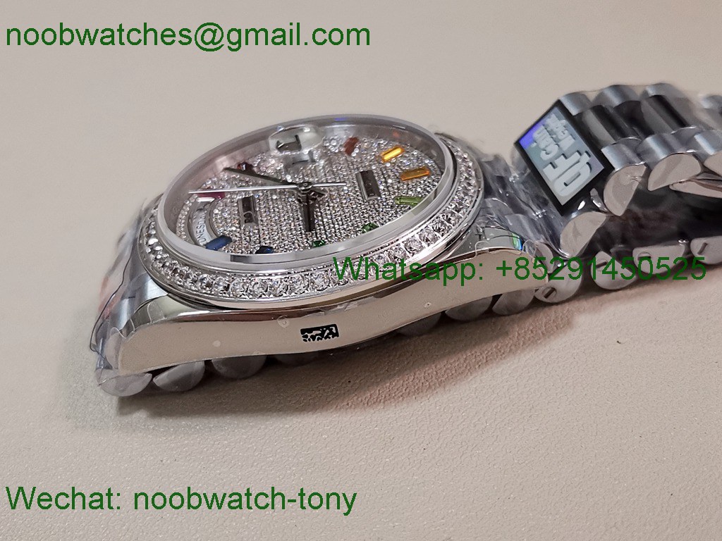 Replica Rolex Day Date 128239 Gain Weight Heavy QF 1:1 Best SuperClone Diamond Rainbow Dial President Bracelet