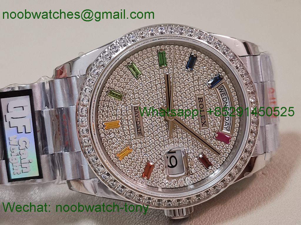 Replica Rolex Day Date 128239 Gain Weight Heavy QF 1:1 Best SuperClone Diamond Rainbow Dial President Bracelet