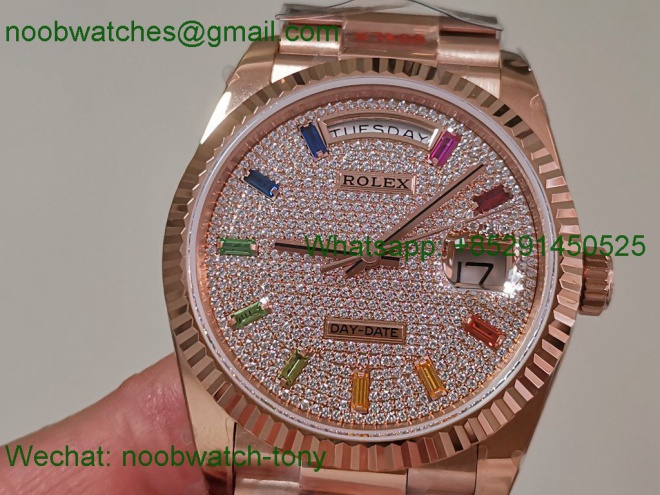 Replica Rolex DayDate 128238 Heavy Gain Weight Rose Gold QF 1:1 Best Diamond Rainbow Dial President Bracelet