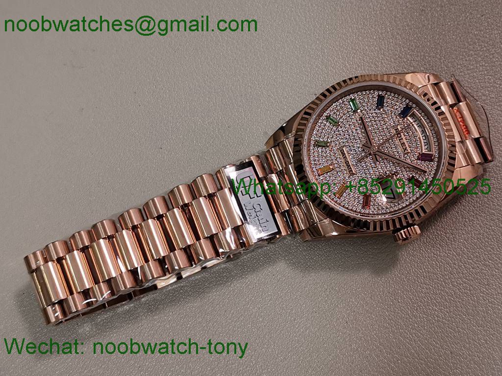 Replica Rolex DayDate 128238 Heavy Gain Weight Rose Gold QF 1:1 Best Diamond Rainbow Dial President Bracelet