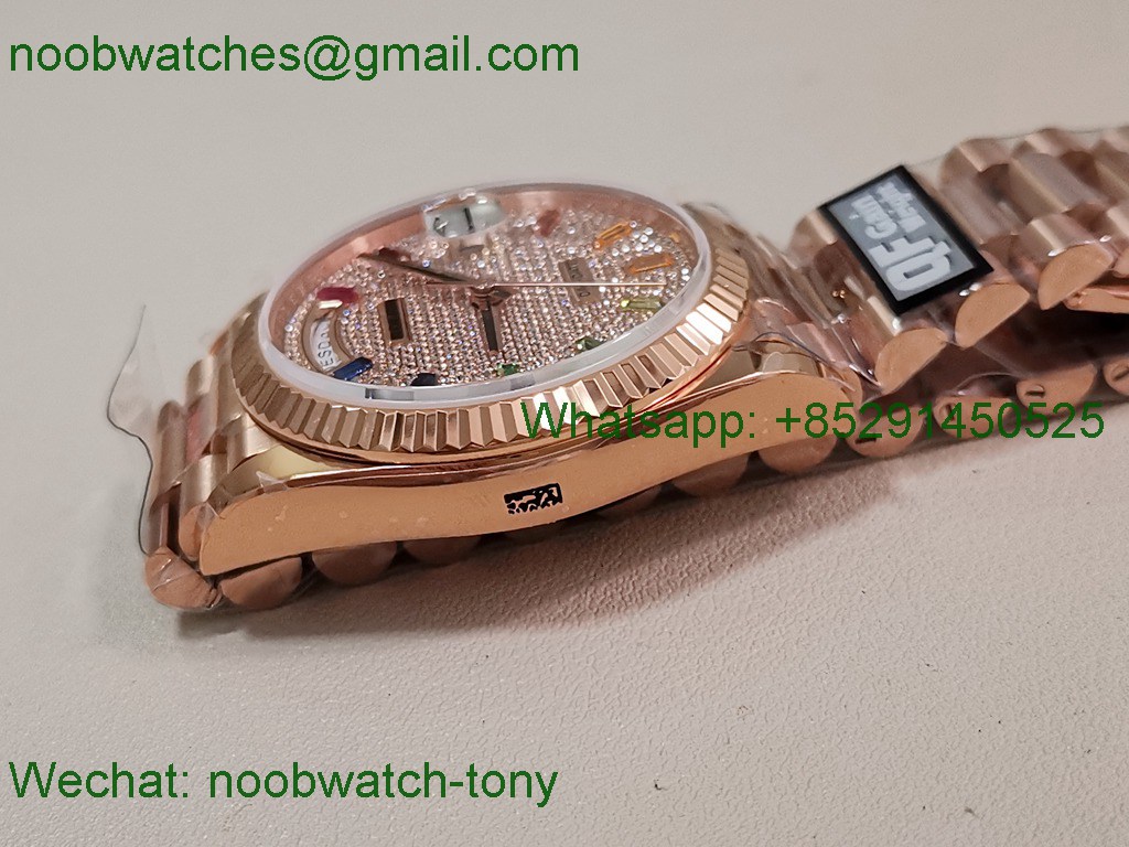 Replica Rolex DayDate 128238 Heavy Gain Weight Rose Gold QF 1:1 Best Diamond Rainbow Dial President Bracelet