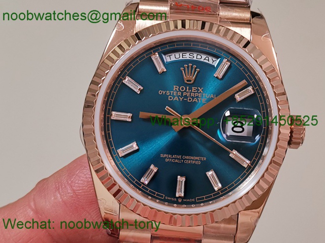 Replica Rolex DayDate 128235 Heavy Gain Weight Rose Gold QF 1:1 Best SuperClone Blue Diamond Dial President Bracelet