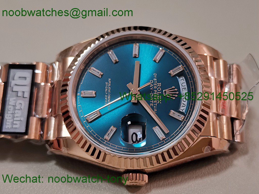 Replica Rolex DayDate 128235 Heavy Gain Weight Rose Gold QF 1:1 Best SuperClone Blue Diamond Dial President Bracelet