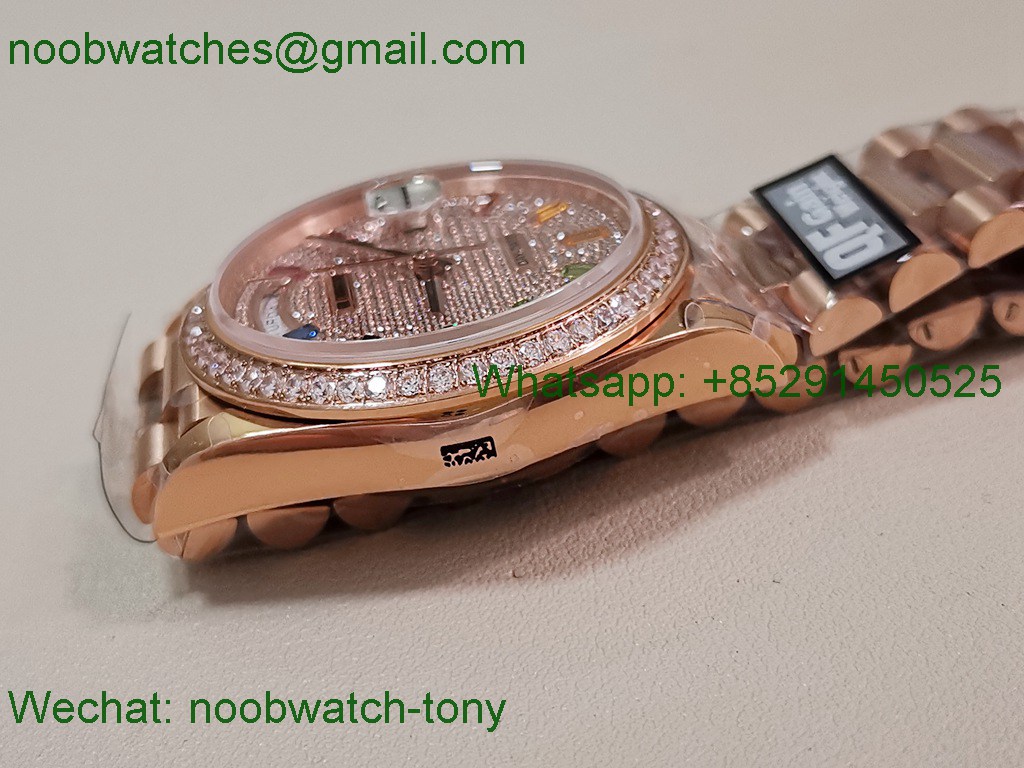 Replica Rolex DayDate 128238 Heavy Gain Weight Rose Gold QF 1:1 Best Diamond Rainbow Dial President