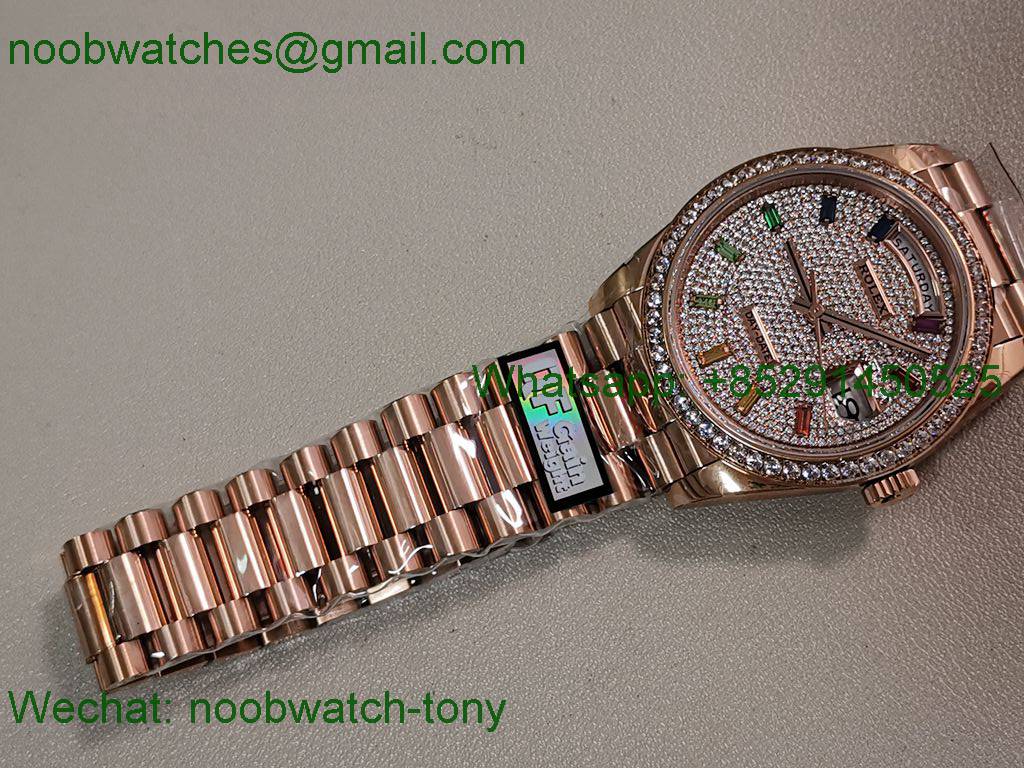 Replica Rolex DayDate 128238 Heavy Gain Weight Rose Gold QF 1:1 Best Diamond Rainbow Dial President