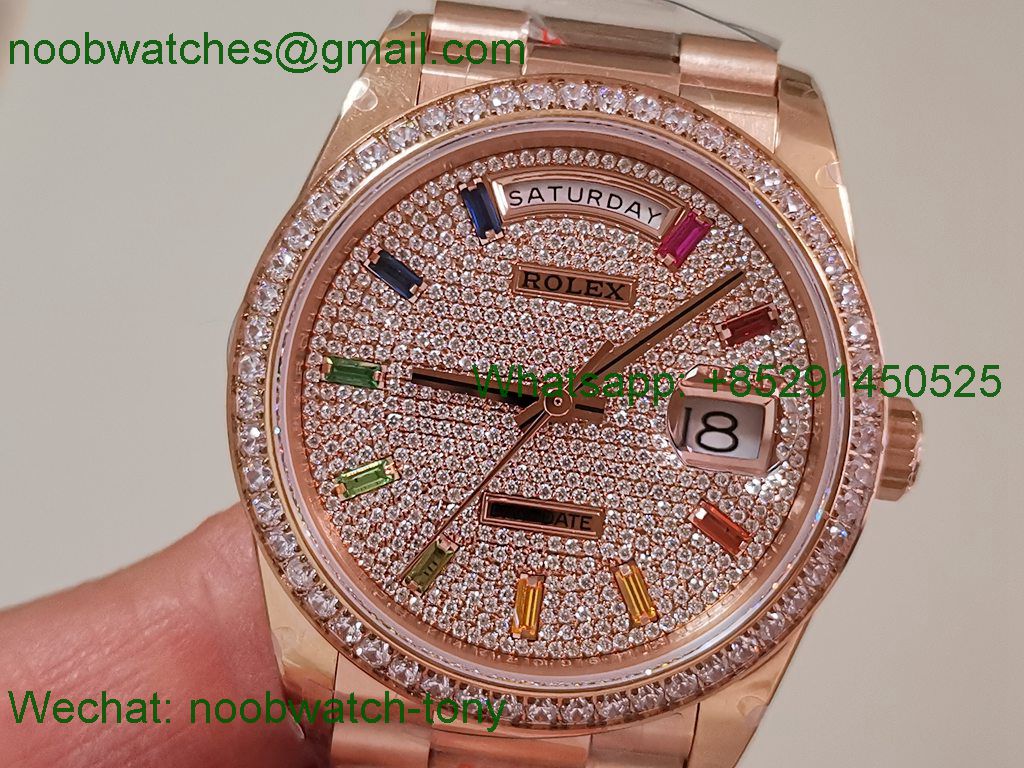 Replica Rolex DayDate 128238 Heavy Gain Weight Rose Gold QF 1:1 Best Diamond Rainbow Dial President