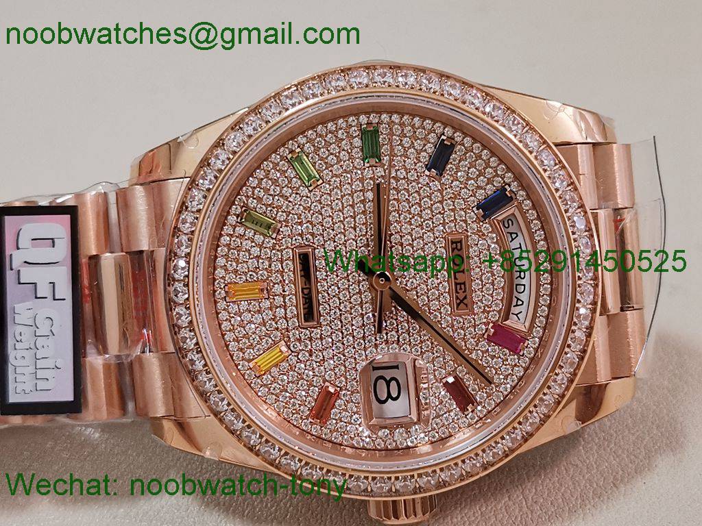 Replica Rolex DayDate 128238 Heavy Gain Weight Rose Gold QF 1:1 Best Diamond Rainbow Dial President
