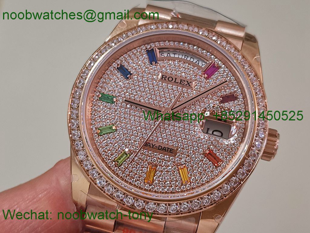 Replica Rolex DayDate 128238 Heavy Gain Weight Rose Gold QF 1:1 Best Diamond Rainbow Dial President