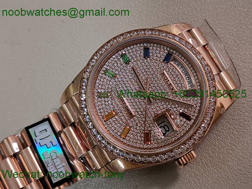 Replica Rolex DayDate 128238 Heavy Gain Weight Rose Gold QF 1:1 Best Diamond Rainbow Dial President