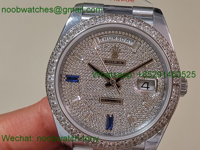 Replica Rolex DayDate 40mm QF 1:1 Best SuperClone Heavy Gain Weight Diamonds Dial President Bracelet V5