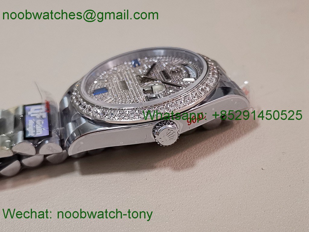 Replica Rolex DayDate 40mm QF 1:1 Best SuperClone Heavy Gain Weight Diamonds Dial President Bracelet V5