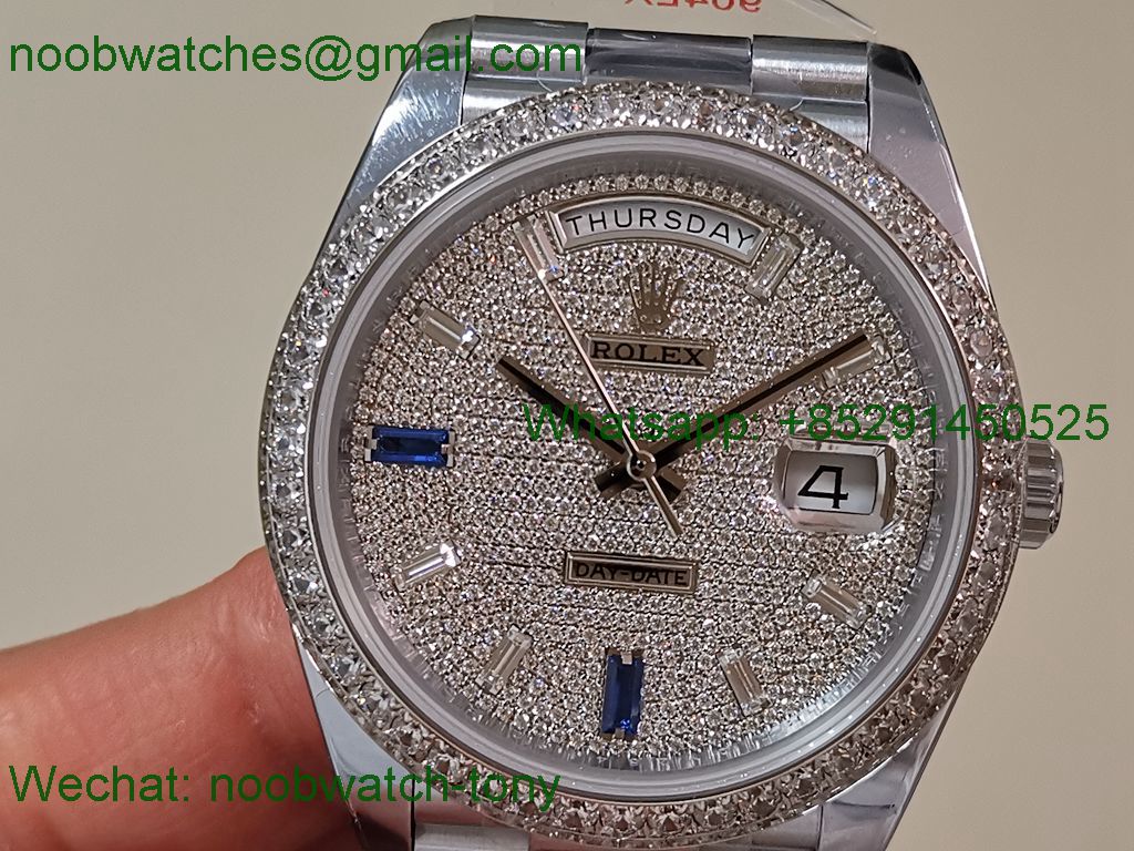 Replica Rolex DayDate 40mm QF 1:1 Best SuperClone Heavy Gain Weight Diamonds Dial President Bracelet V5