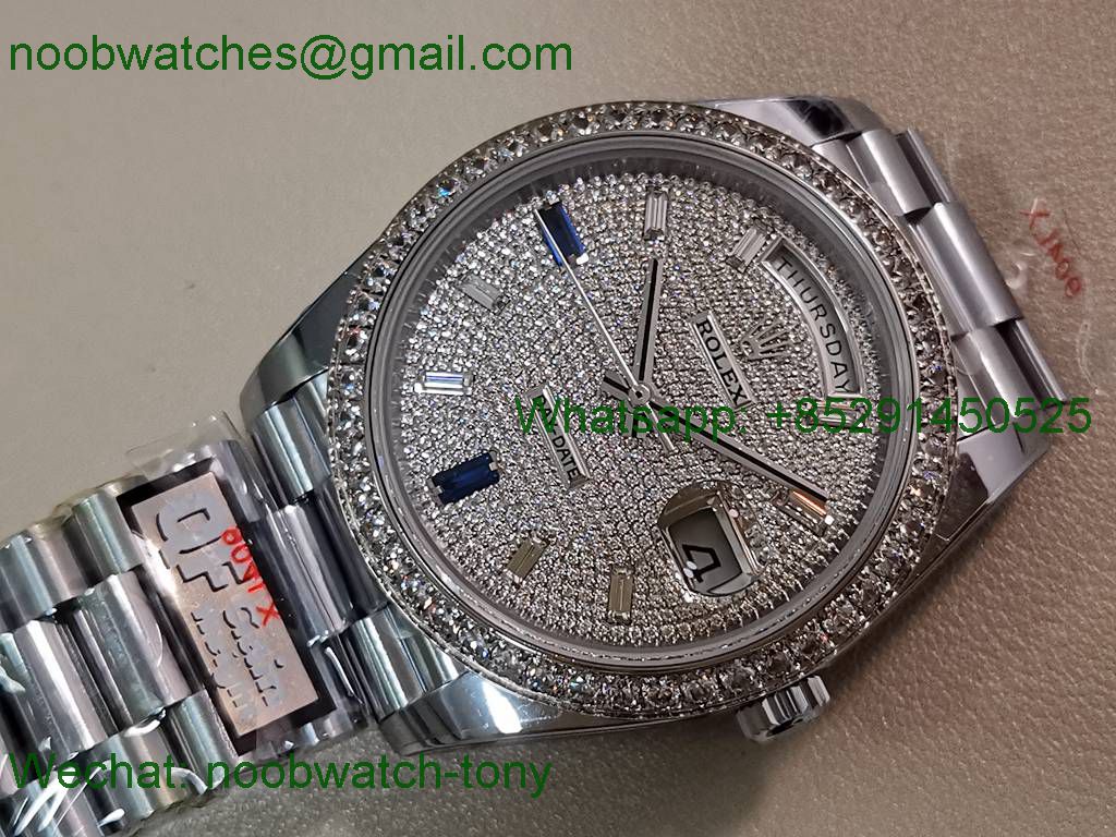 Replica Rolex DayDate 40mm QF 1:1 Best SuperClone Heavy Gain Weight Diamonds Dial President Bracelet V5