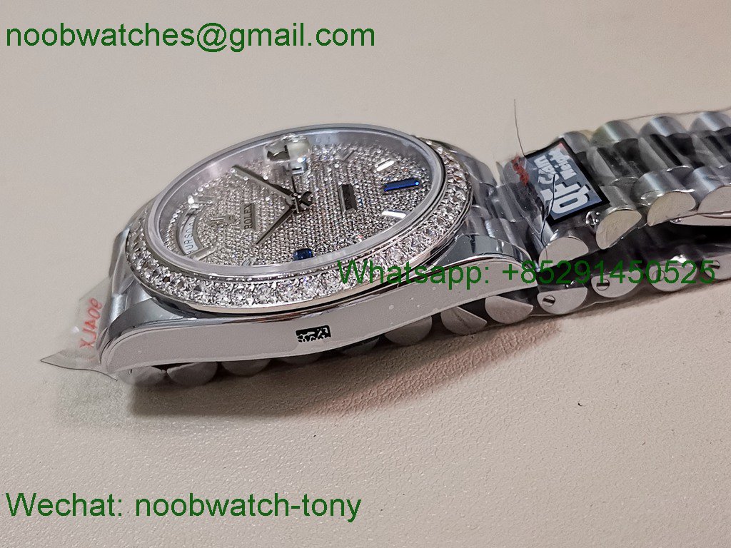 Replica Rolex DayDate 40mm QF 1:1 Best SuperClone Heavy Gain Weight Diamonds Dial President Bracelet V5