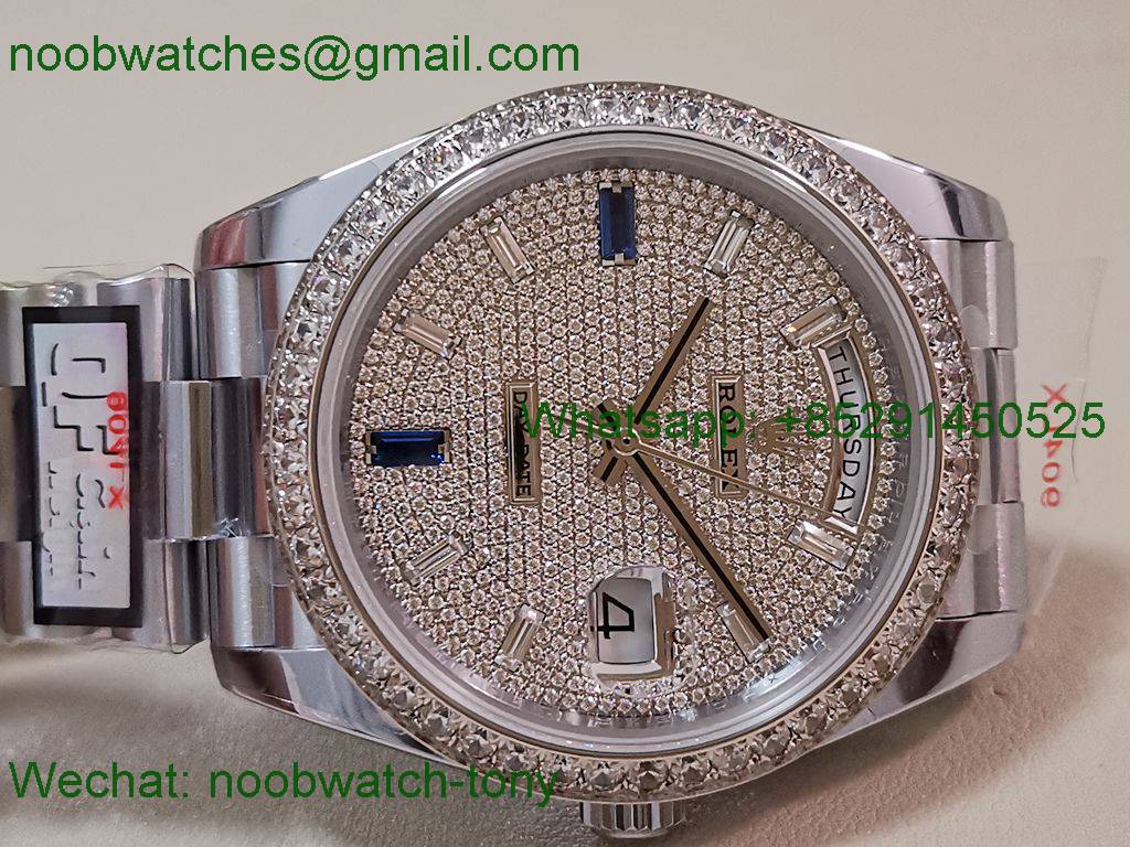 Replica Rolex DayDate 40mm QF 1:1 Best SuperClone Heavy Gain Weight Diamonds Dial President Bracelet V5