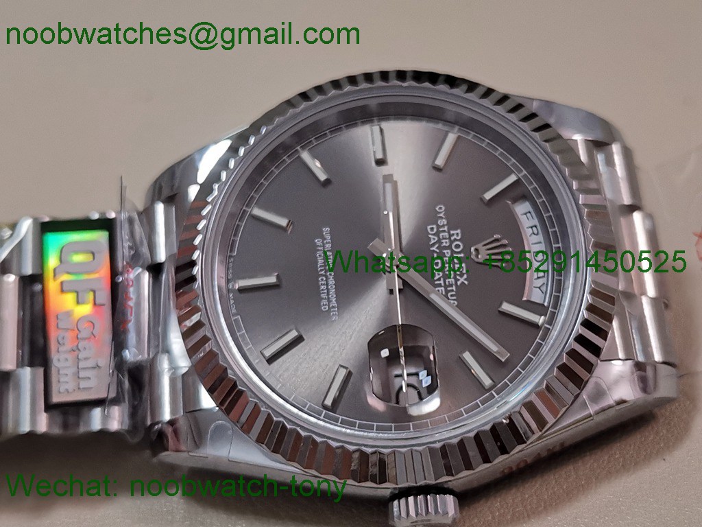 Replica Rolex DayDate 40mm QF 1:1 Best SuperClone Heavy Gain Weight Gray Dial President A2836 V5