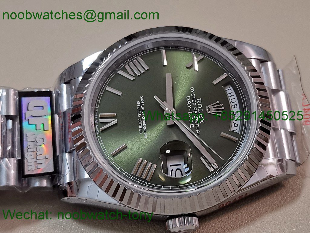 Replica Rolex DayDate 40mm QF 1:1 Best SuperClone Heavy Gain Weight Green Dial President A2836 V5