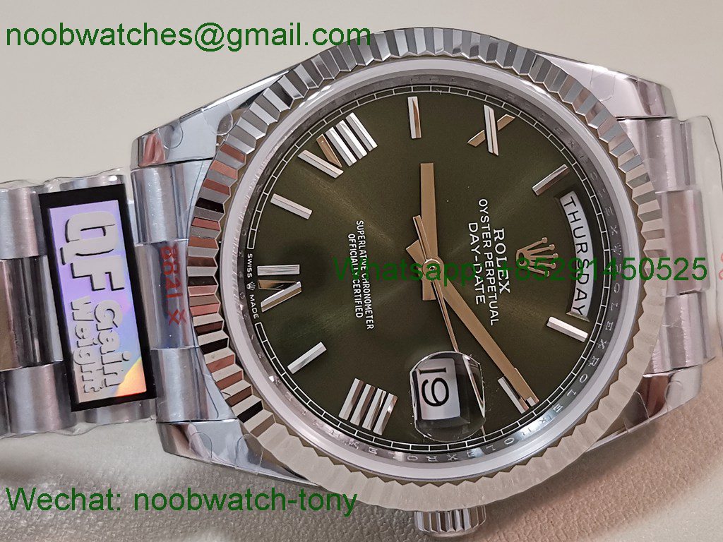 Replica Rolex DayDate 40mm QF 1:1 Best SuperClone Heavy Gain Weight Green Dial President A2836 V5