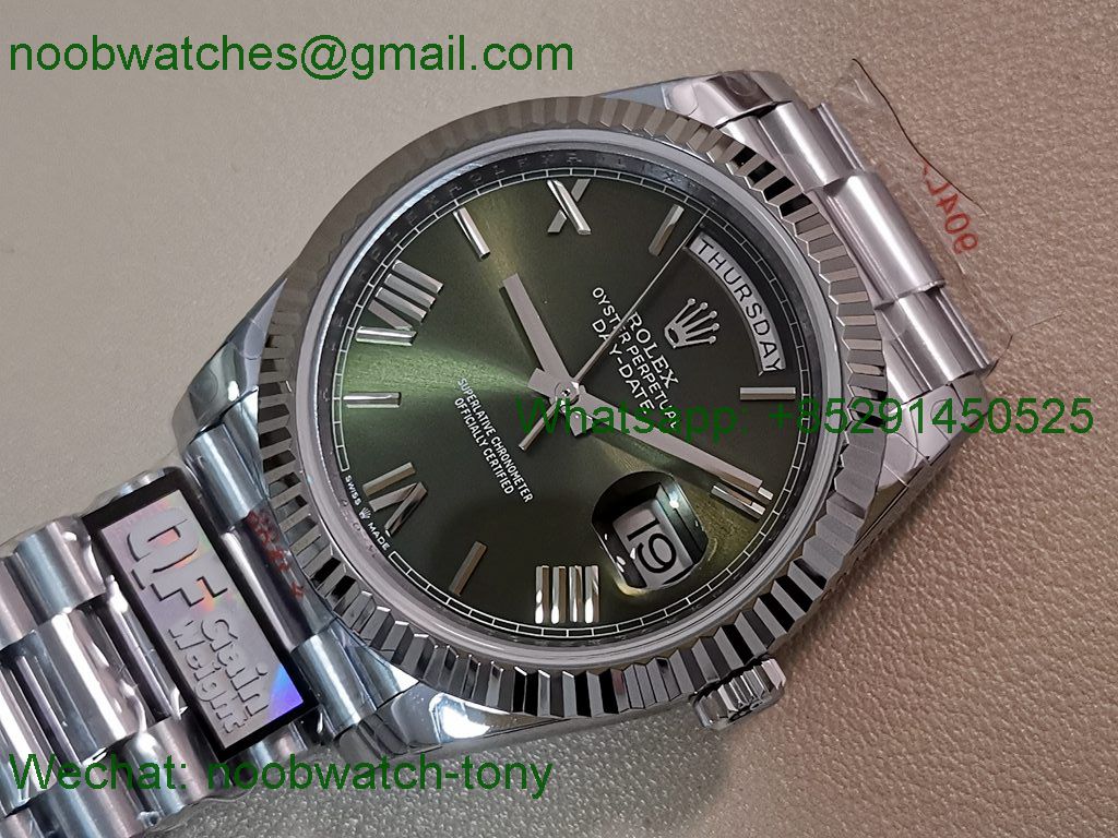 Replica Rolex DayDate 40mm QF 1:1 Best SuperClone Heavy Gain Weight Green Dial President A2836 V5