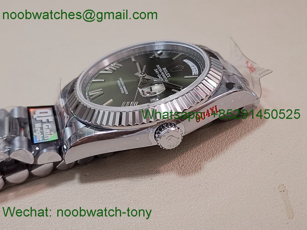 Replica Rolex DayDate 40mm QF 1:1 Best SuperClone Heavy Gain Weight Green Dial President A2836 V5