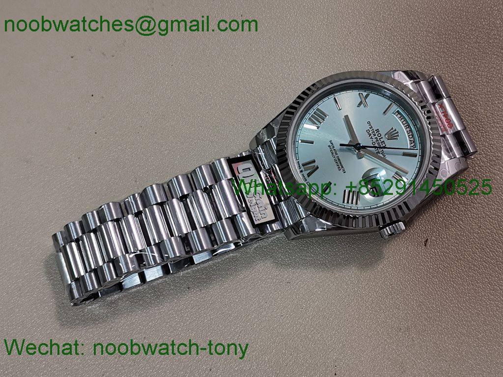Replica Rolex DayDate 40mm QF 1:1 Best SuperClone Heavy Gain Weight Ice Blue Roman Dial President A2836 V5