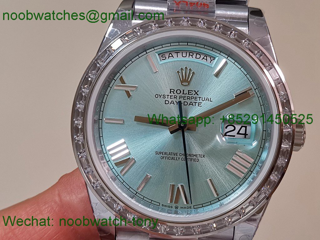 Replica Rolex DayDate 40mm QF 1:1 Best SuperClone Heavy Gain Weight Ice Blue Diamond Bezel President A2836 V5