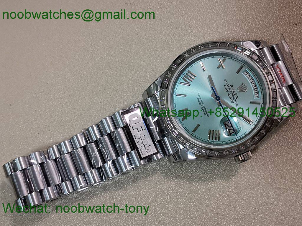 Replica Rolex DayDate 40mm QF 1:1 Best SuperClone Heavy Gain Weight Ice Blue Diamond Bezel President A2836 V5
