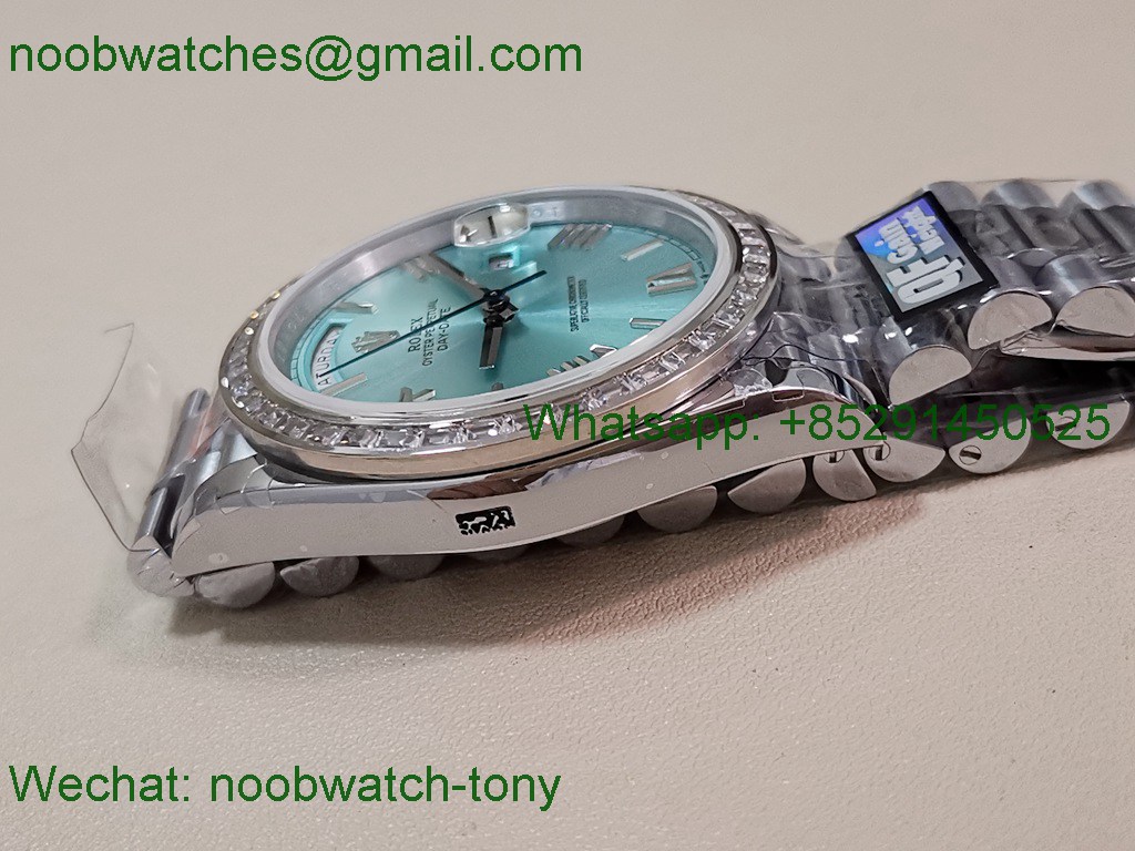 Replica Rolex DayDate 40mm QF 1:1 Best SuperClone Heavy Gain Weight Ice Blue Diamond Bezel President A2836 V5