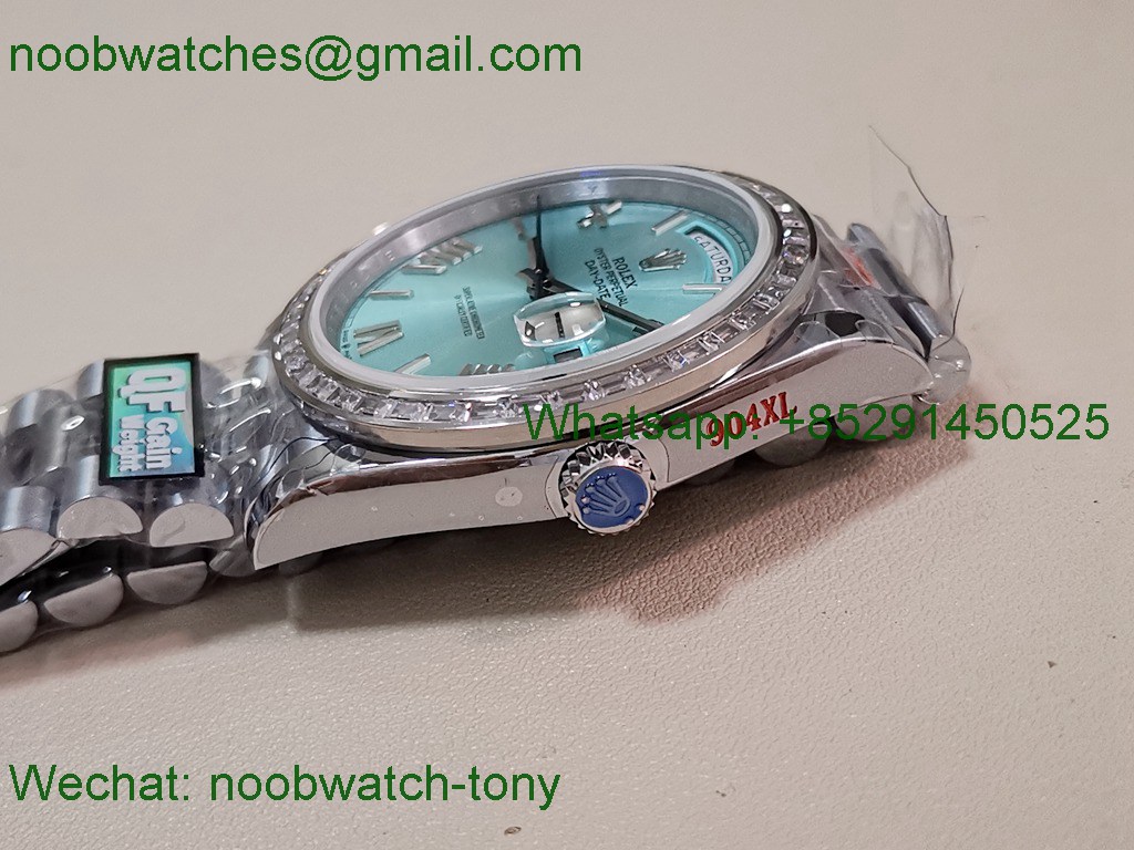 Replica Rolex DayDate 40mm QF 1:1 Best SuperClone Heavy Gain Weight Ice Blue Diamond Bezel President A2836 V5