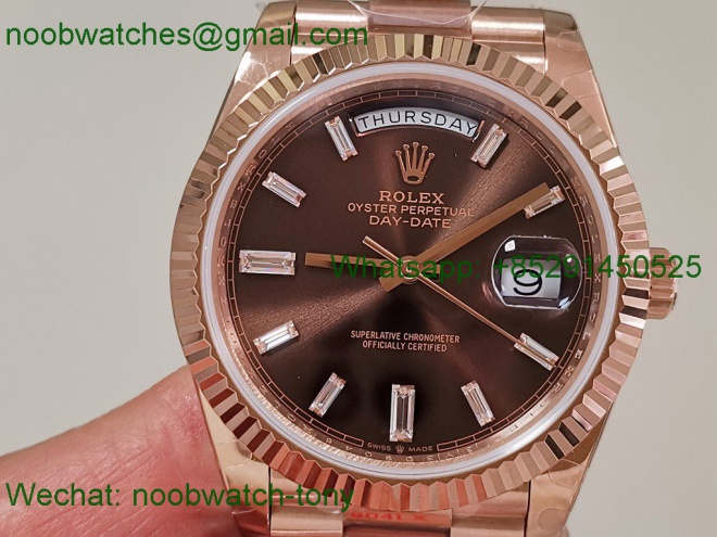 Replica Rolex DayDate 40mm Rose Gold QF Best SuperCLone Brown Diamond Dial V5 Gain Weight Heavy