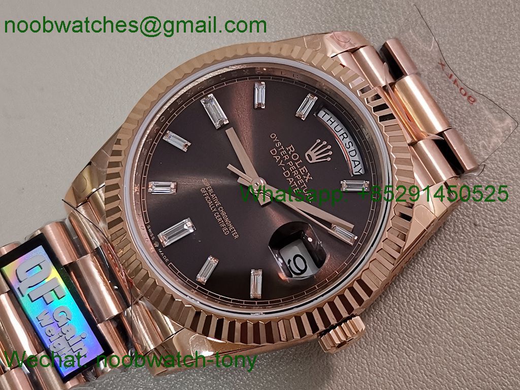 Replica Rolex DayDate 40mm Rose Gold QF Best SuperCLone Brown Diamond Dial V5 Gain Weight Heavy
