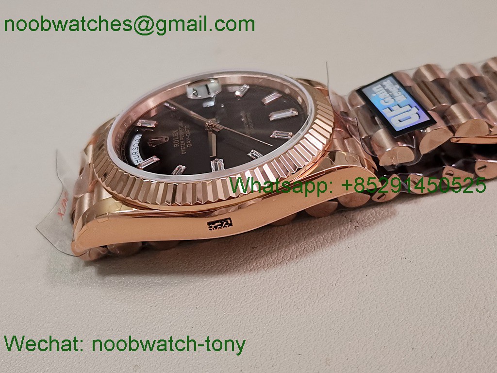 Replica Rolex DayDate 40mm Rose Gold QF Best SuperCLone Brown Diamond Dial V5 Gain Weight Heavy