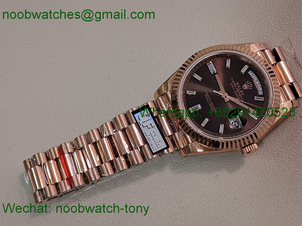 Replica Rolex DayDate 40mm Rose Gold QF Best SuperCLone Brown Diamond Dial V5 Gain Weight Heavy