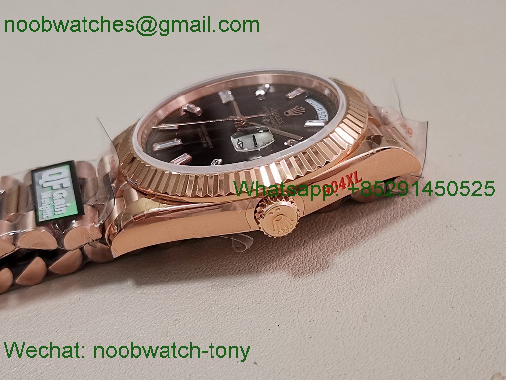 Replica Rolex DayDate 40mm Rose Gold QF Best SuperCLone Brown Diamond Dial V5 Gain Weight Heavy